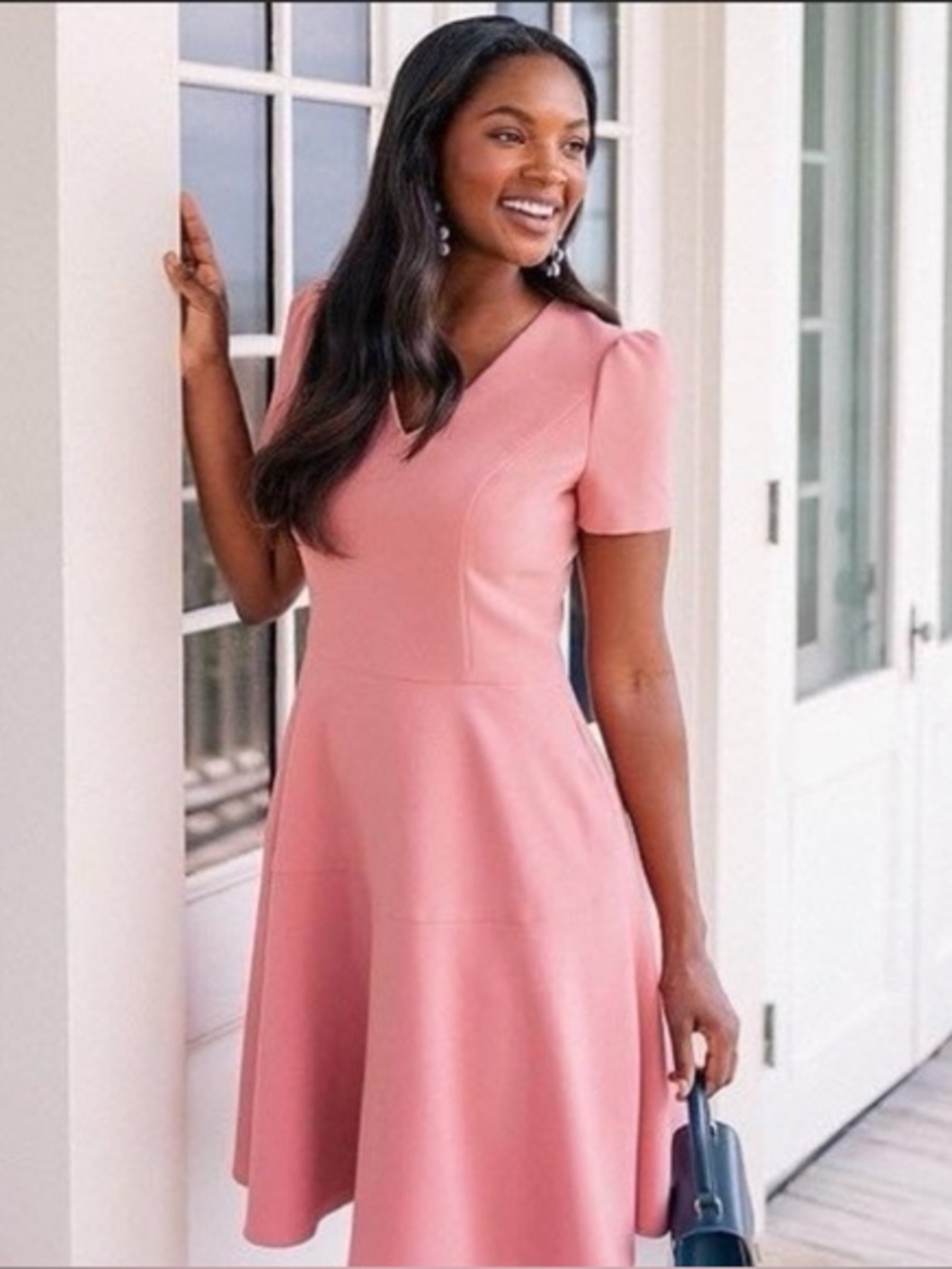 Gal Meets Glam Kate V-Neck Fit and Flare Dusty Rose Midi Dress Size 10 US